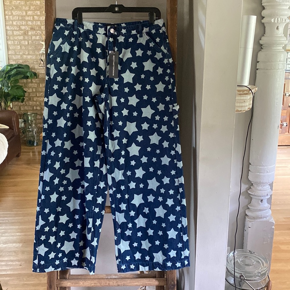 DOLLS KILL X DELIA'S NATIONAL ANTHEM STAR  WIDE LEG DENIM JEANS XXL NEW